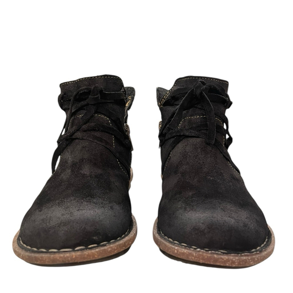 Born Womens 7.5 Tarkiln Bootie Ankle Boot Suede Leather Side Zip Round Toe Black - Picture 5 of 16